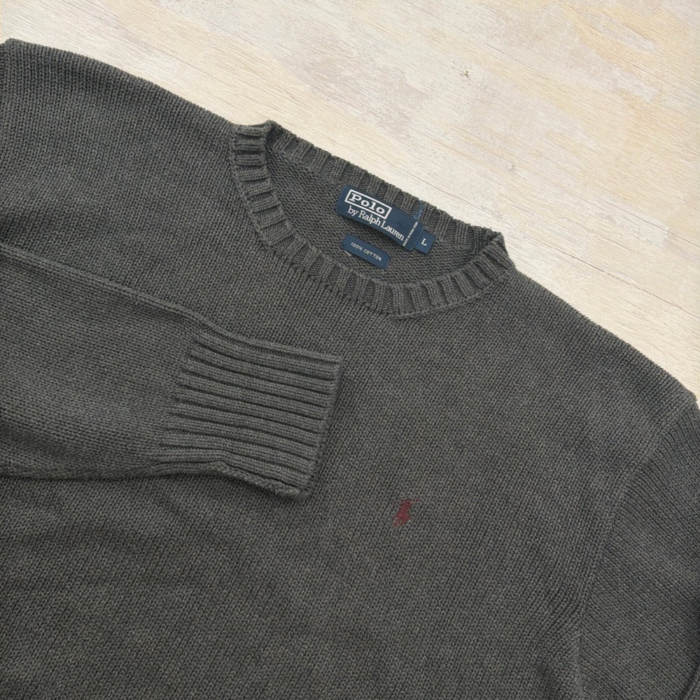 Polo Ralph Lauren Sweater Crewneck Large Cotton Knit Pony Logo Grey Mens